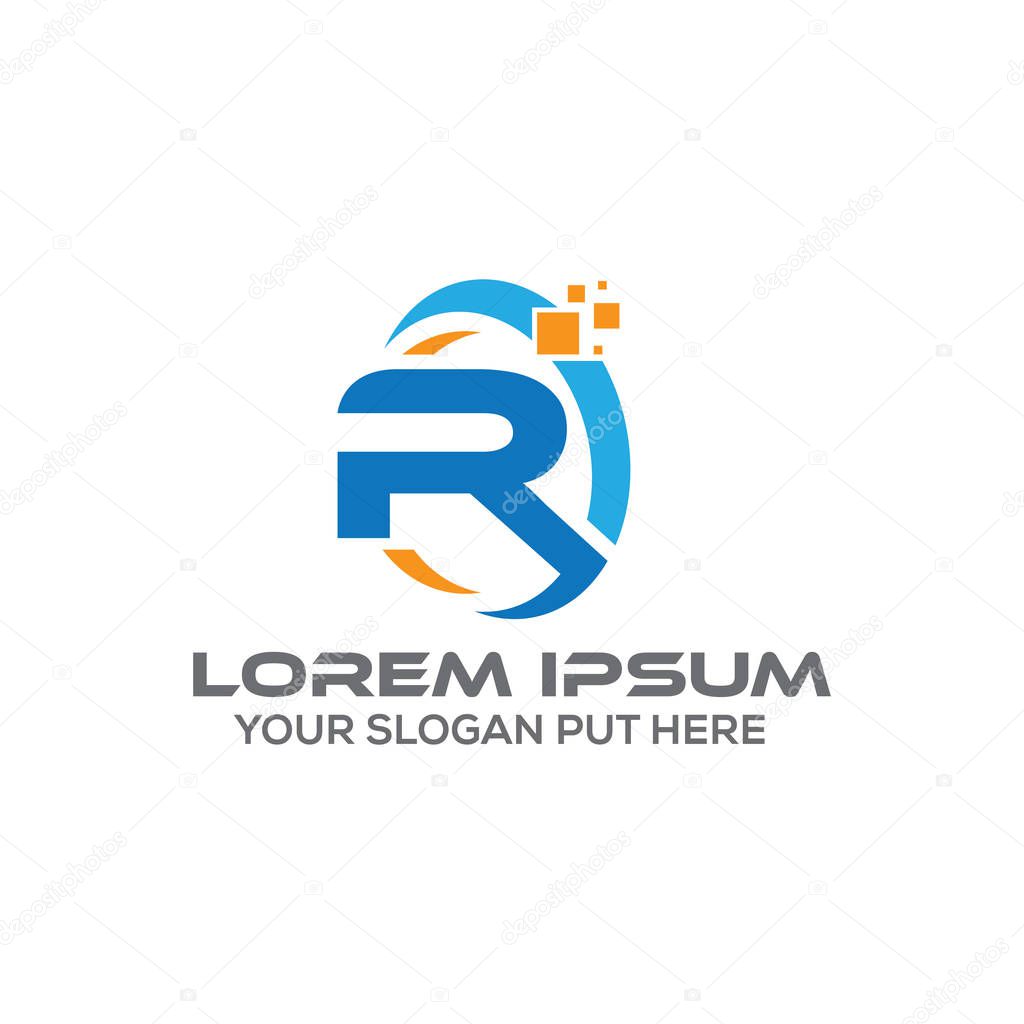 Creative and modern technology R Letter logo design template vector eps