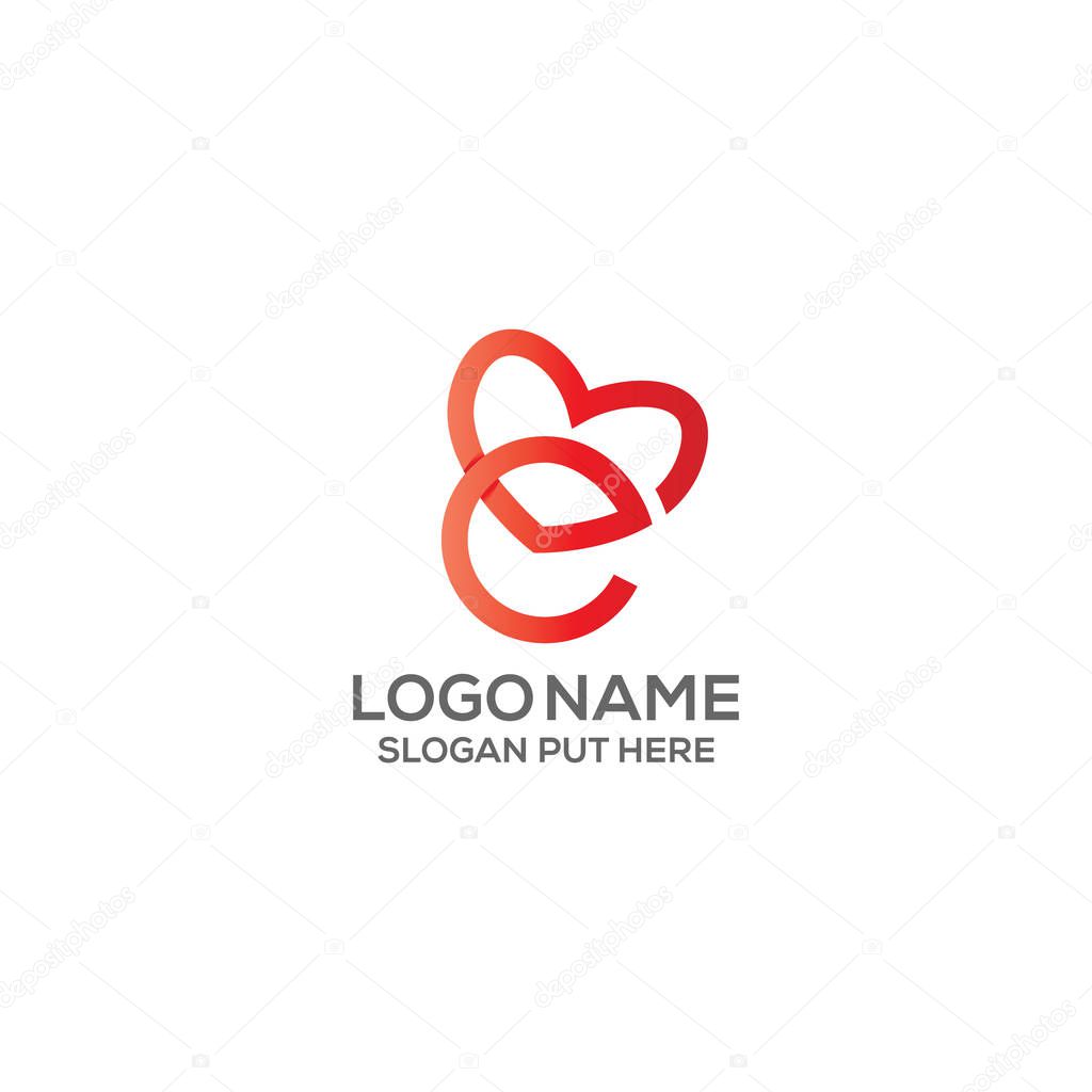 Creative & Modern E Letter  love logo design template
