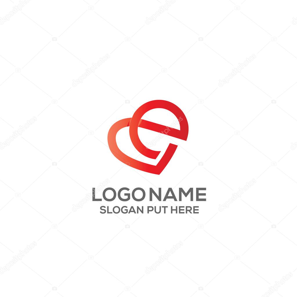 Creative & Modern E Letter  love logo design template