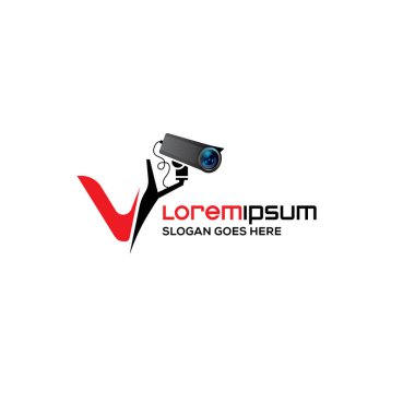 Yaratıcı Modern V harfi CCTV kamera logo tasarım şablonu, gerçekçi CCTV logosu