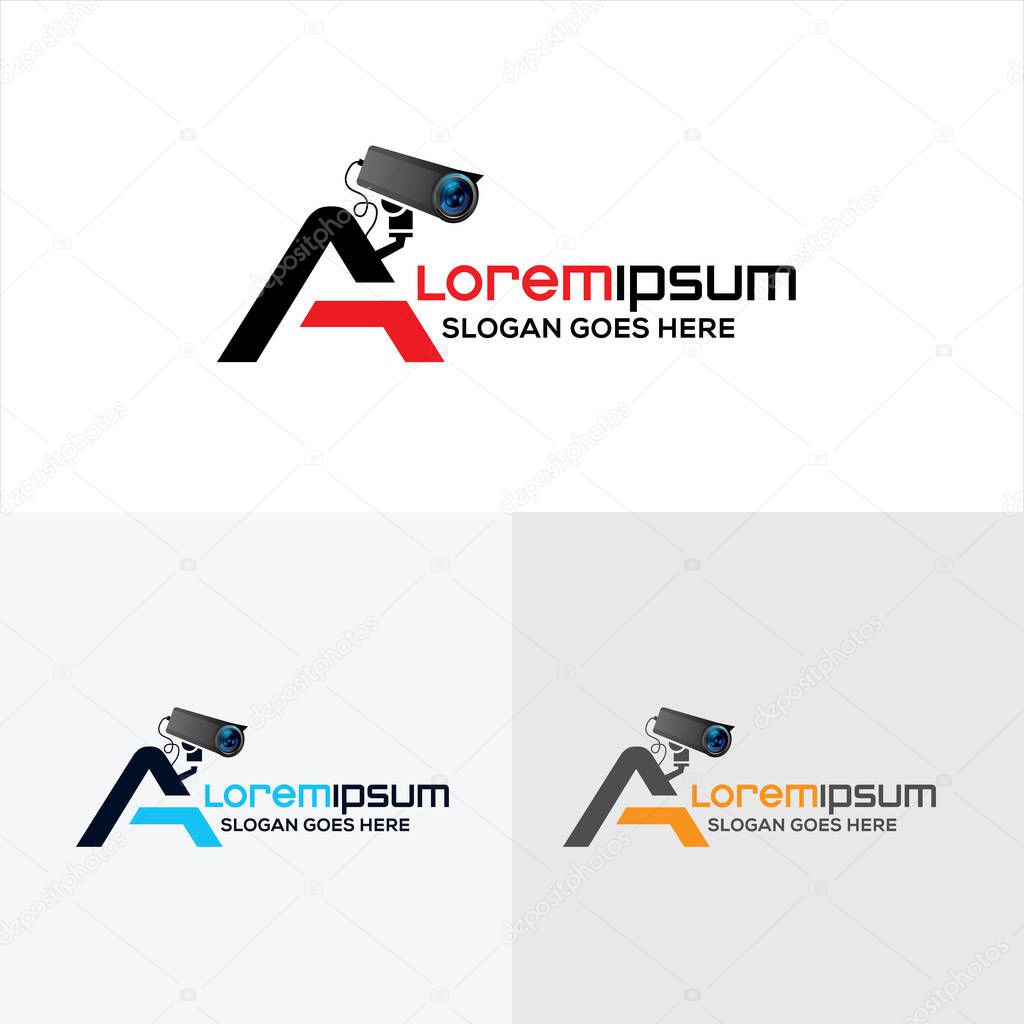 Minimalist A letter CCTV camera logo design template, Realistic CCTV logo