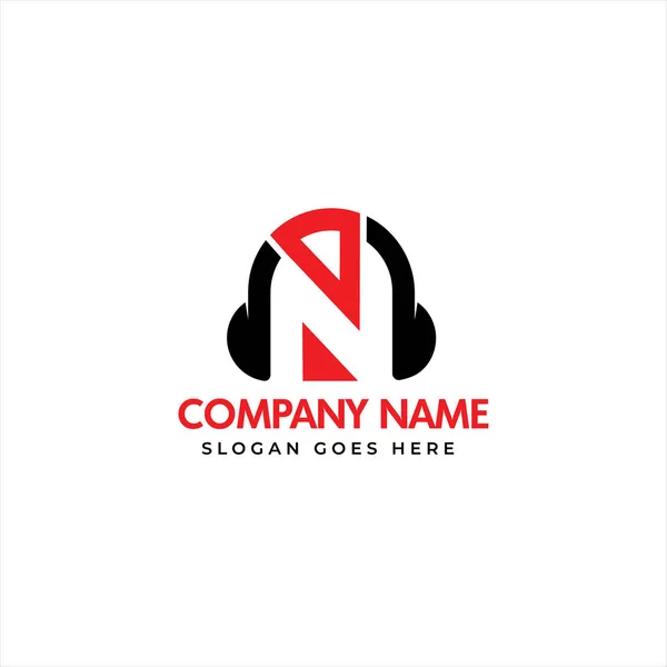 Letter Music Headphone Headset Logo Design Template Vector — Stock Vector