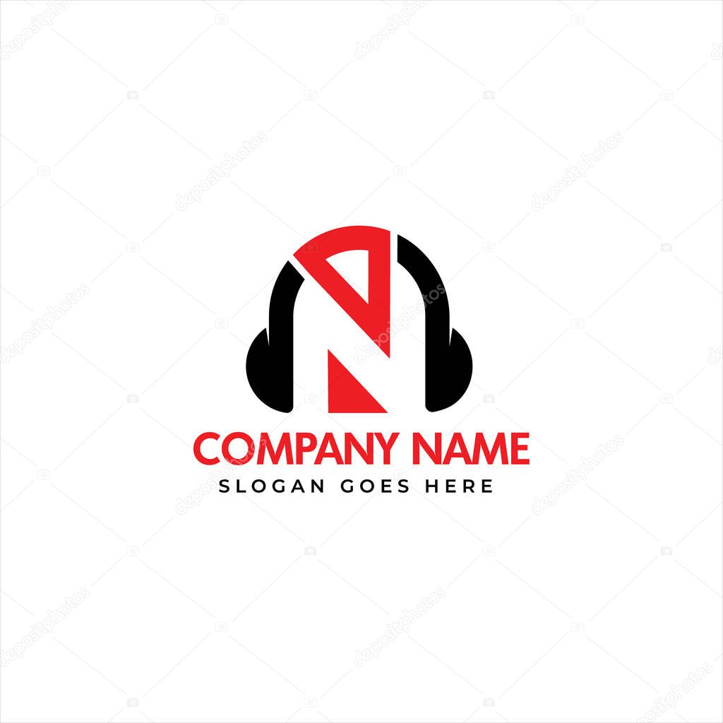 N letter music headphone/headset logo design template vector