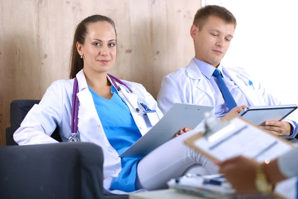 Happy medical team discussing and working together . medical team — Stock Photo, Image