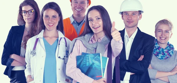 Portrait of smiling people with various occupations and showing ok — Stock Photo, Image
