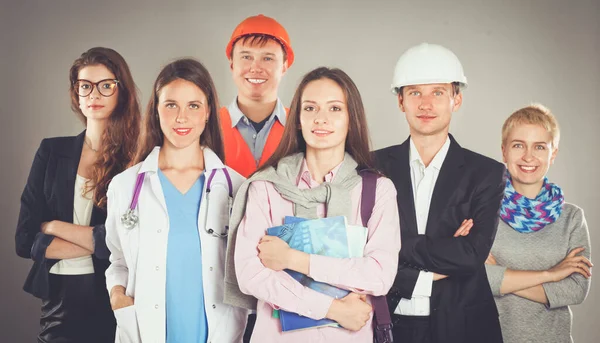 Portret van lachende mensen met verschillende beroepen en tonen ok — Stockfoto