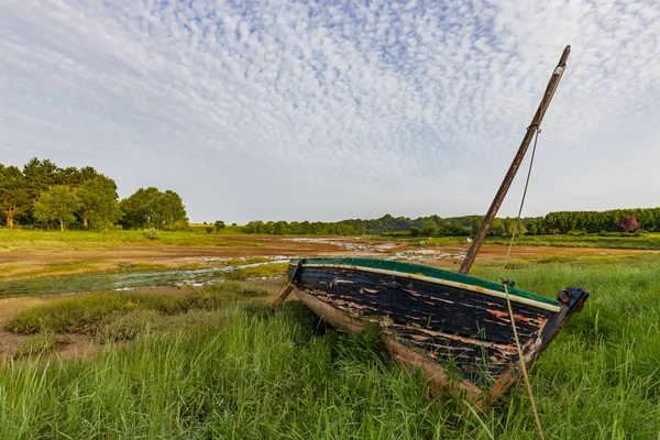 Tekne çimenlerde mahsur — Stok fotoğraf