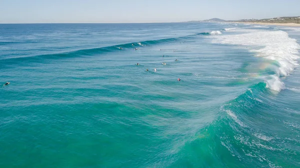 Surfistas Belo Dia Enyouing Ondas Austrália Fotografado Cima Usando Drone — Fotografia de Stock