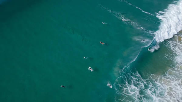 Surfistas Belo Dia Enyouing Ondas Austrália Fotografado Cima Usando Drone — Fotografia de Stock