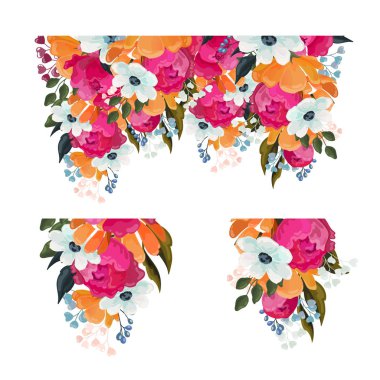 Tasarım şablonları için beyaz izole karışık renkli yaz çiçekleri ve şık çiçek demetleri ile çiçek elemanları Koleksiyonu