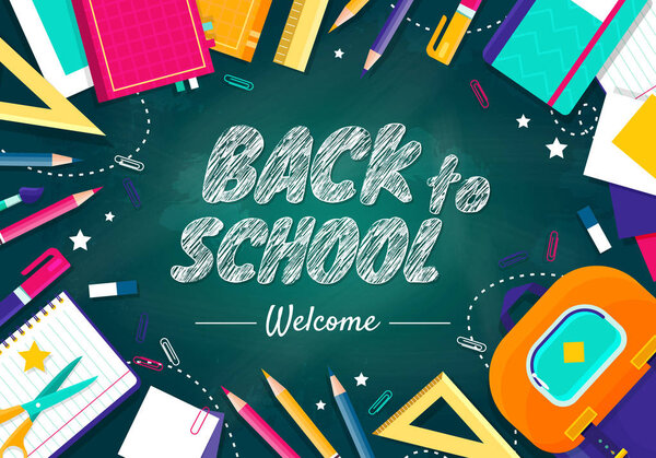 Back to school concept with school items and elements. vector banner design.