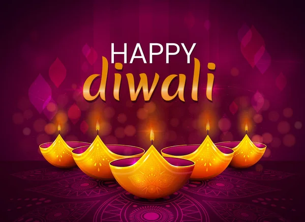Website-Header oder Banner-Design mit realistischen Öllampe auf lila Hintergrund für Diwali-Festival-Feier. — Stockvektor