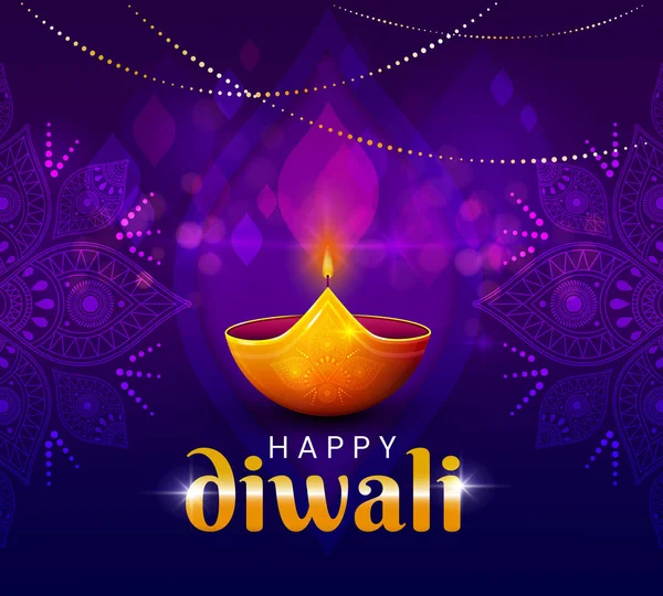 Website-Header oder Banner-Design mit realistischen Öllampe auf lila Hintergrund für Diwali-Festival-Feier. — Stockvektor