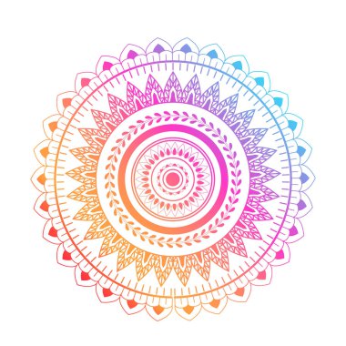 Beyaz degrade mandala yuvarlak arka plan izole. Vektör boho mandala yeşil ve pembe renklerde. Mandala çiçek desenleri ile.