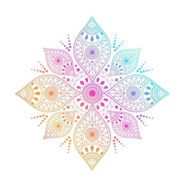 Gradient Mandala auf weißem, isoliertem Hintergrund. Vektor Boho Mandala in grünen und rosa Farben. Mandala mit floralen Mustern — Stockvektor