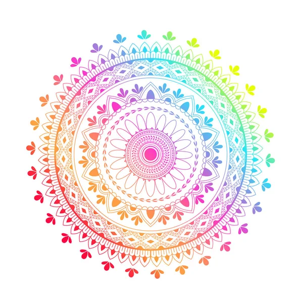 Mandala à gradient rond sur fond blanc isolé. Mandala vectoriel boho aux couleurs vert et rose. Mandala avec motifs floraux . — Image vectorielle