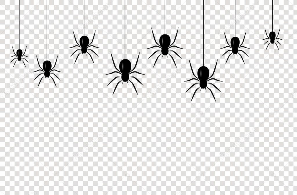 Realistic isolated seamless pattern with hanging spiders