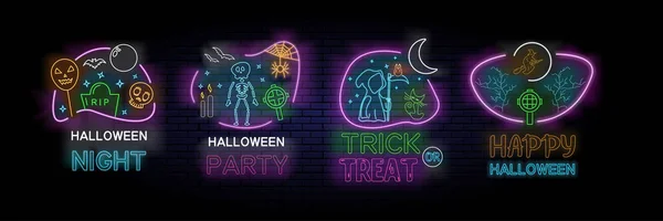 Set aus vier bunten Halloween-Designs für die Halloween-Nacht — Stockvektor