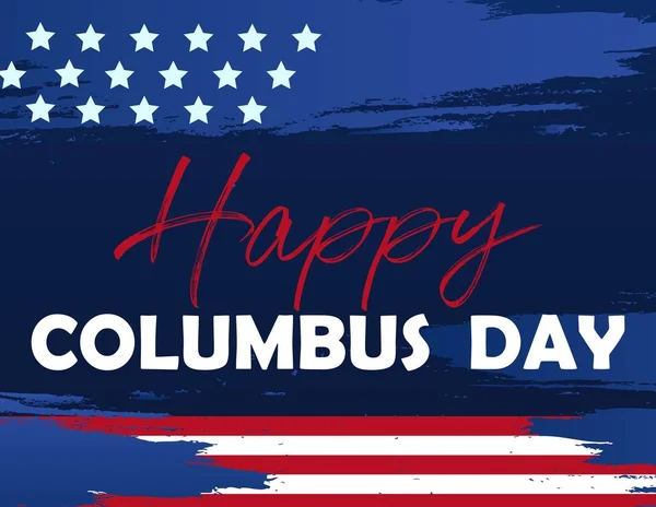 Happy Columbus Day-kort eller affisch design med text över en stiliserad röd, vit och blå stjärnor och ränder — Stock vektor