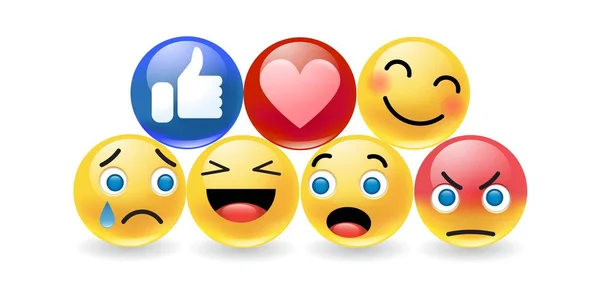 Set of yellow cartoon round emotions for social medias and social networks — Stock Vector