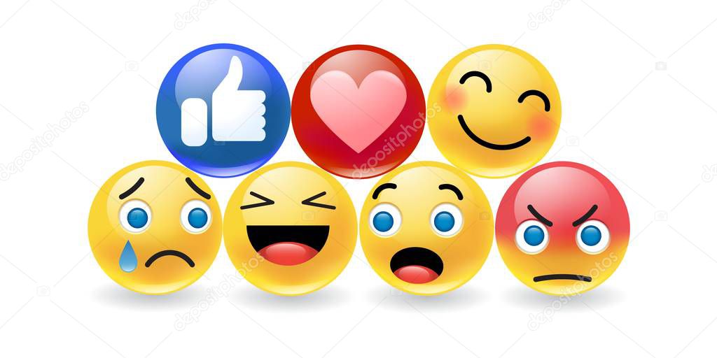 set of yellow cartoon round emotions for social medias and social networks