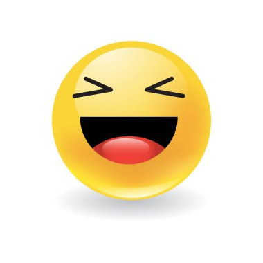 Damla gölge ile beyaz üzerinde memnuniyeti büyük bir gülümseme ile Neşeli mutlu yuvarlak sarı ifade