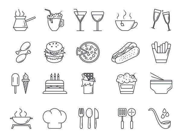 Eten en drinken iconen. Restaurant lijn icons set — Stockvector