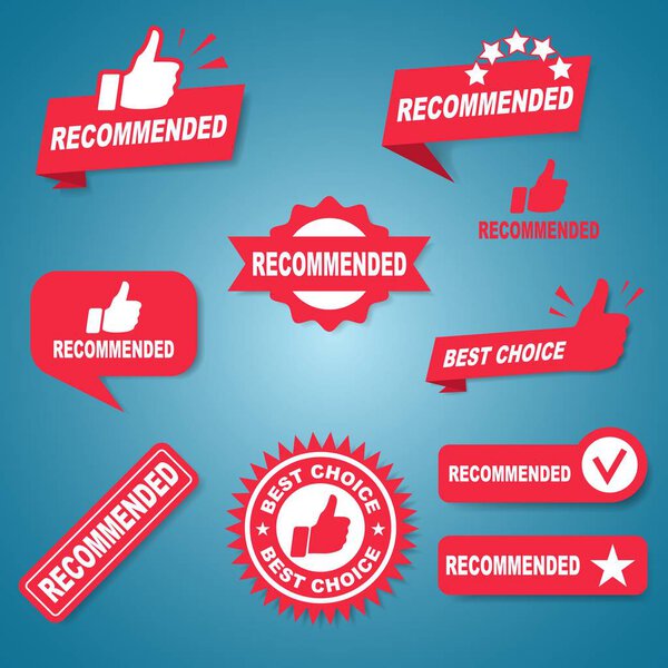 Set of red Recommended labels or signs