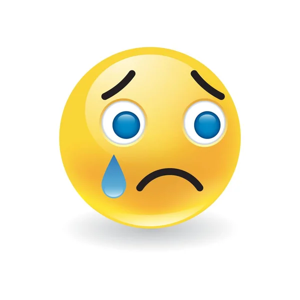 Triste bouleversé petit émoticône rond jaune pleurer — Image vectorielle