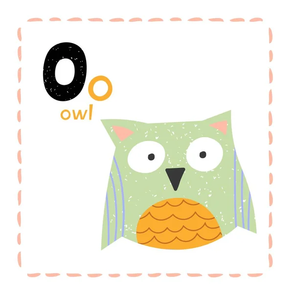 Letra del alfabeto O para búho para enseñar a los niños — Archivo Imágenes Vectoriales