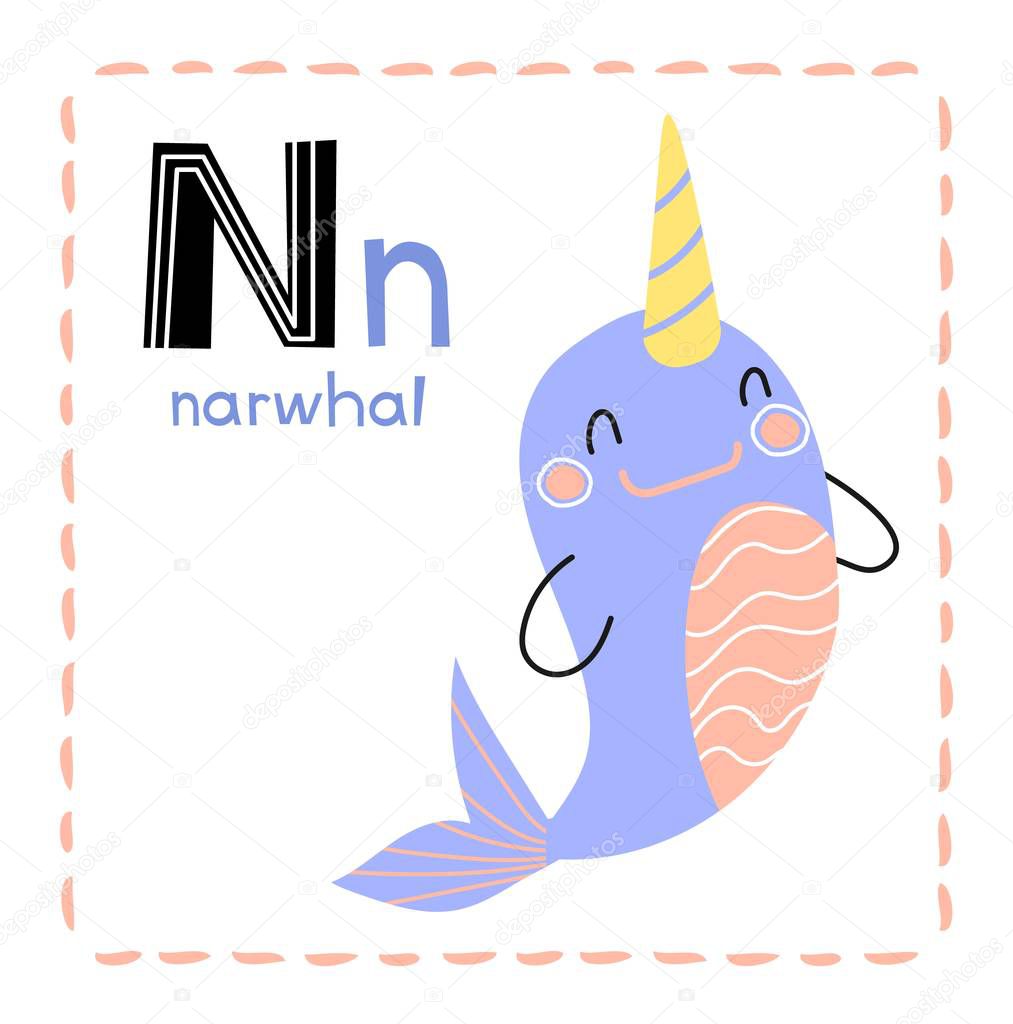 Alphabet letter N for Narwhal for kids