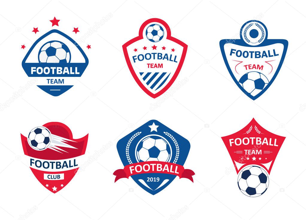 Set of soccer or football club Logos. Football logo designs with shield background, vector illustration