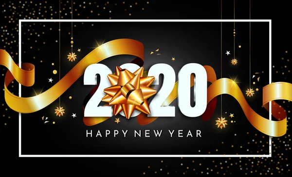 Noel Bow ile Yeni Yıl Giritli Arka Plan 2020 — Stok Vektör