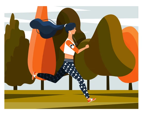 Ajuste jogging jovem mulher durante seu treino diário — Vetor de Stock