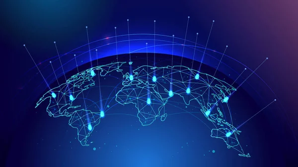 Connessione di rete globale. Mappa del mondo concetto di composizione del punto e della linea di business globale — Vettoriale Stock