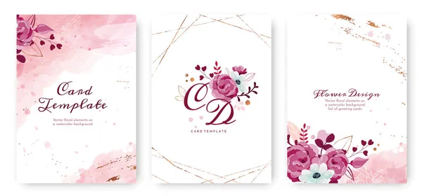 Invitación de boda floral u otro diseño de plantilla de tarjeta de celebración, flores coloridas, tema vintage pastel — Vector de stock