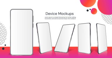 Gerçekçi bir akıllı telefon modeli. Boş ekran izole şablonlu cep telefonu, farklı açılı görüntüler