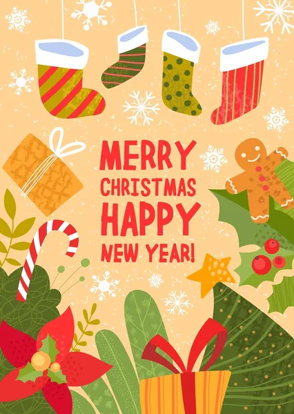 Natal e Ano Novo design de cartão de saudação —  Vetores de Stock