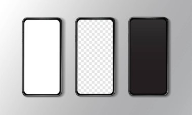 Üç akıllı telefonun yakın çekim ön görüntüsü