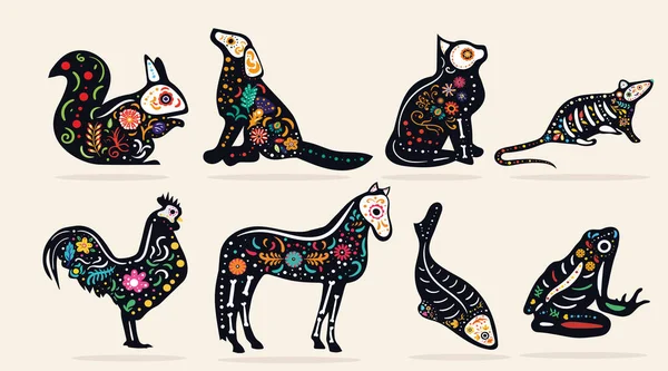 Set de ocho diseños de Dia de Muertos para mascotas — Vector de stock