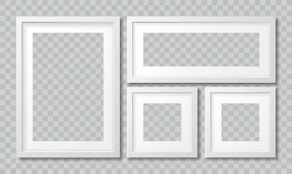 Set van vier verschillende foto-realistische witte frames — Stockvector