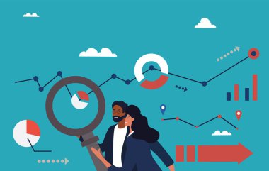 Grafikler ve büyüteçle analiz ekibi.