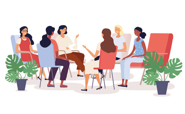 Group therapy session with diverse women