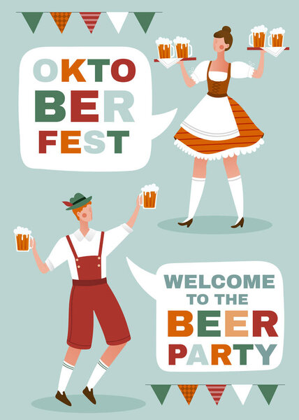 Oktoberfest poster with waitress with beer
