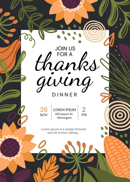 Plantilla de invitación para la cena de agradecimiento — Vector de stock