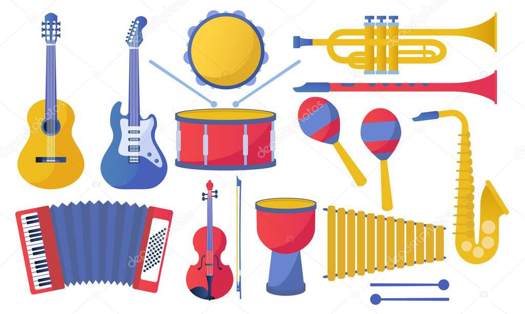 Set of different musical instruments