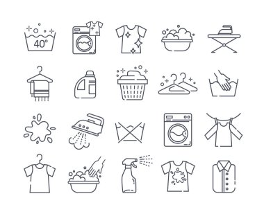 Büyük siyah-beyaz vektör çamaşır ikonu seti