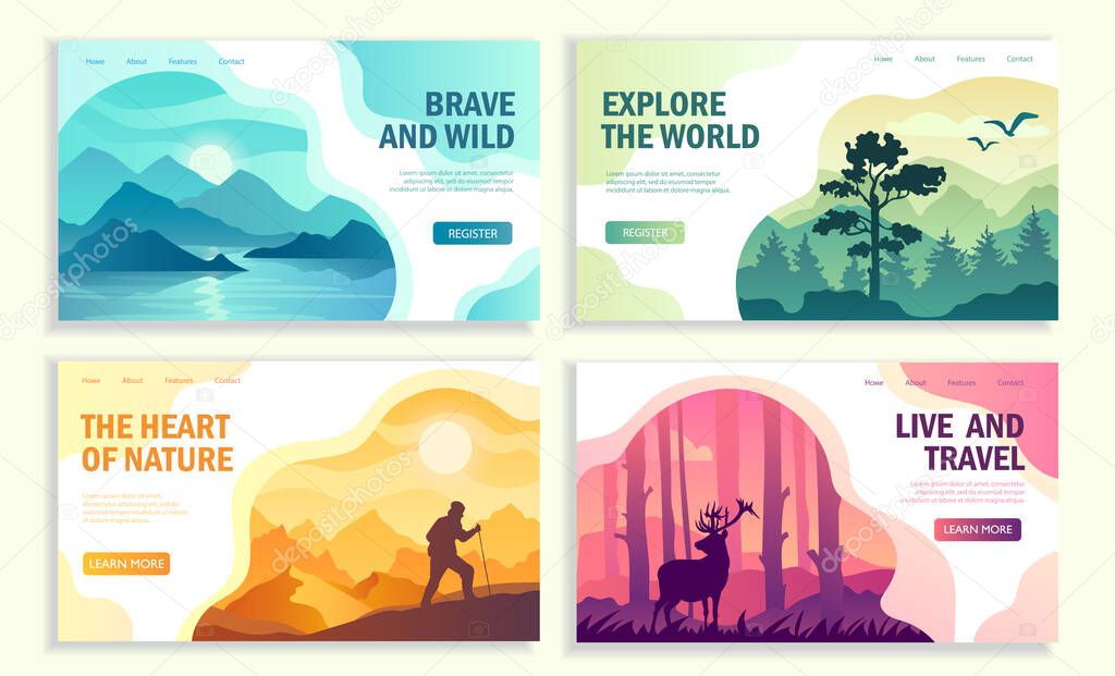 Four different travel templates with assorted text