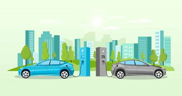 Conceito de combustível alternativo com carros elétricos — Vetor de Stock