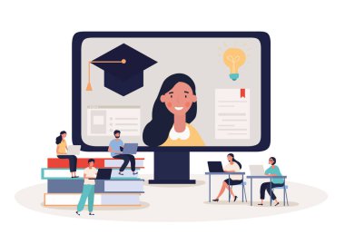 Çevrimiçi öğrenci webinar veya e-öğrenim konsepti